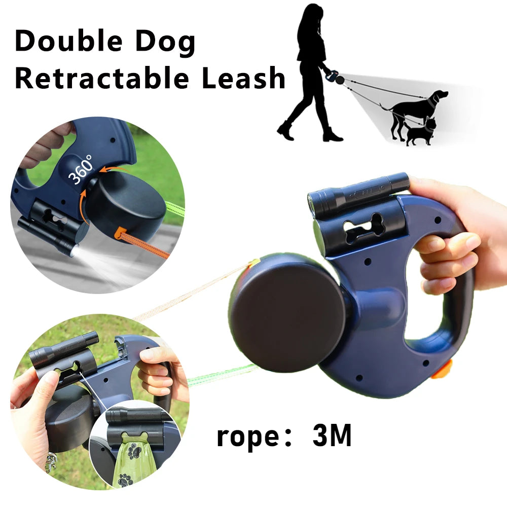 3 in 1 Retractable Dual Pet Leash